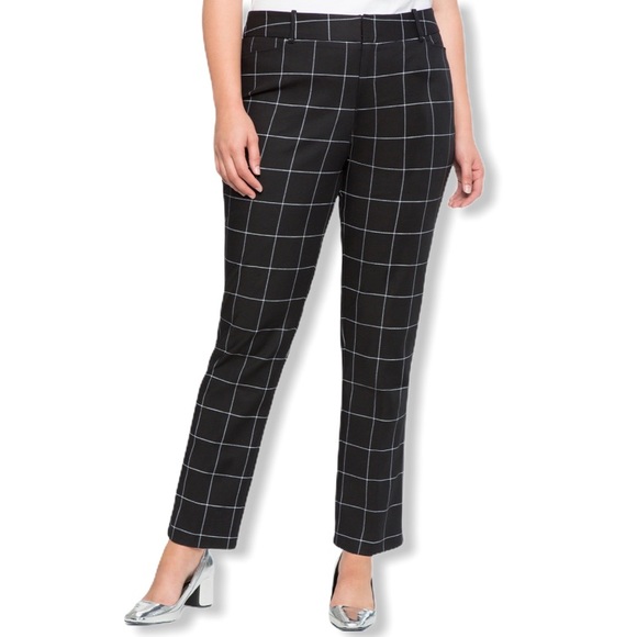 Eloquii Pants - ELOQUII Windowpane Print Kady Pant Black